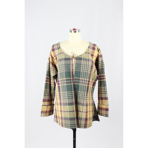 Vintage 00's Yellow Green Plaid Cotton Canvas Open Front Jacket, One Size - Picture 1 of 14